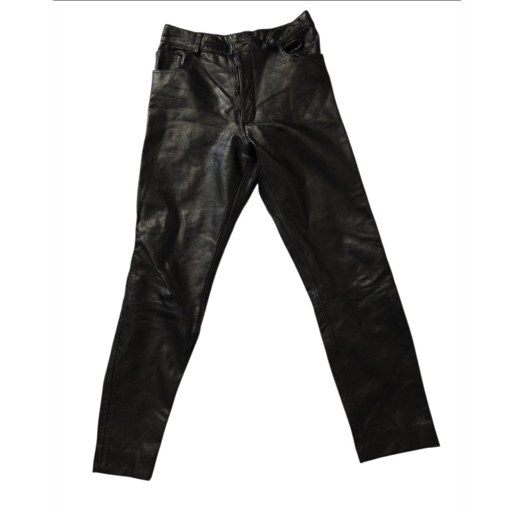 Vintage French Connection Black Leather Pants Made in UK Women's 6 /‎ 28x26 Slim